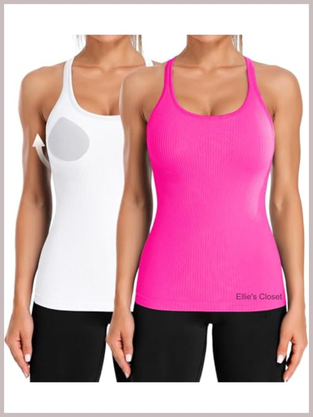 2 Pack Ribbed Tank Top with Built-in Bra for Women